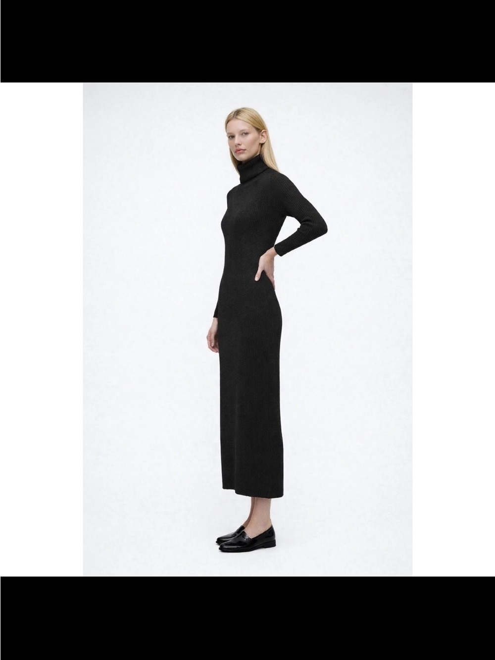 GAP Cash Soft Black Ribbed Turtleneck Long Sleeve Maxi Dress